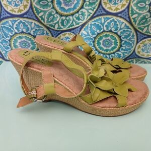 b.o.c. Green Wedge Sandals with Floral Accents